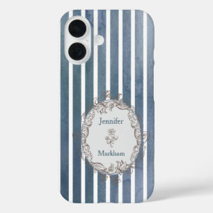 Baroque Blue-Gray Watercolor Stripe  iPhone 16 Case