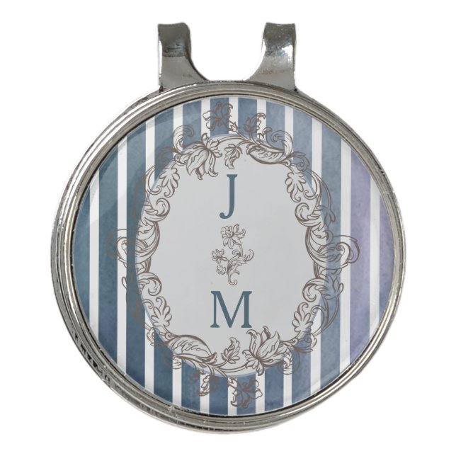 Baroque Blue-Gray Watercolor Stripe  Golf Hat Clip (Front)