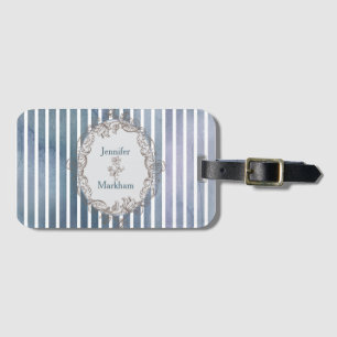 Baroque Blue-Gray Watercolor Stripe Luggage Tag