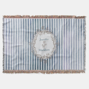 Baroque Blue-Gray Watercolor Stripe Throw Blanket
