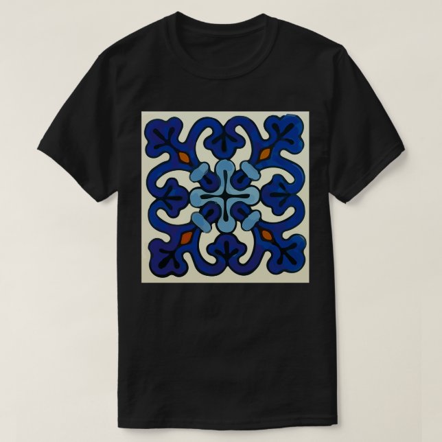 Baroque blue ornamental abstract talavera tile mod T-Shirt (Design Front)