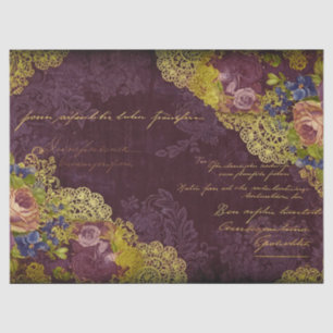 Baroque Burgundy Blooms & Gold Splatter Decoupage Tissue Paper