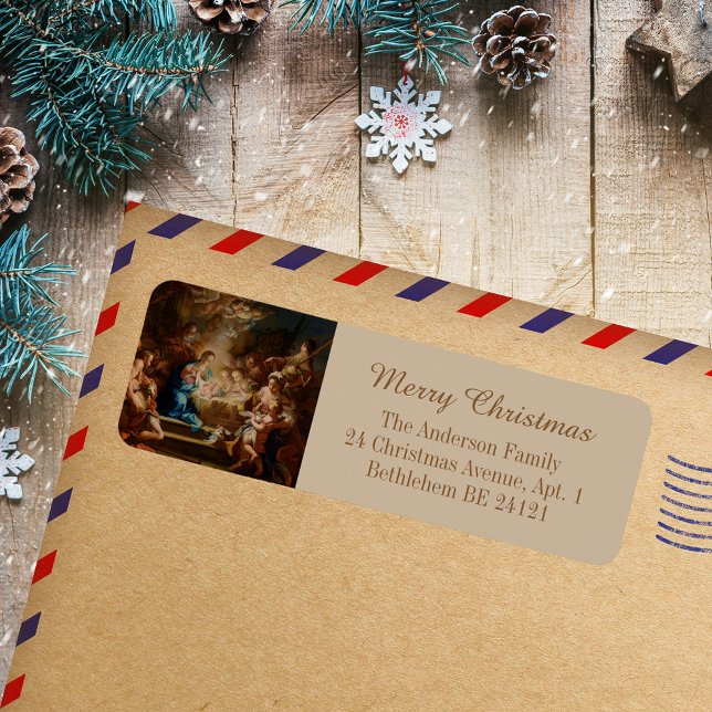 Baroque Catholic Christian Christmas Nativity Label (Religious Baroque Catholic Christian Christmas Nativity Scene Vintage Holiday Return Address Label)
