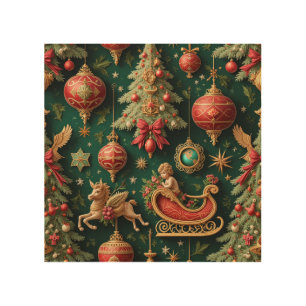 Baroque Christmas Ornaments Wood Wall Art