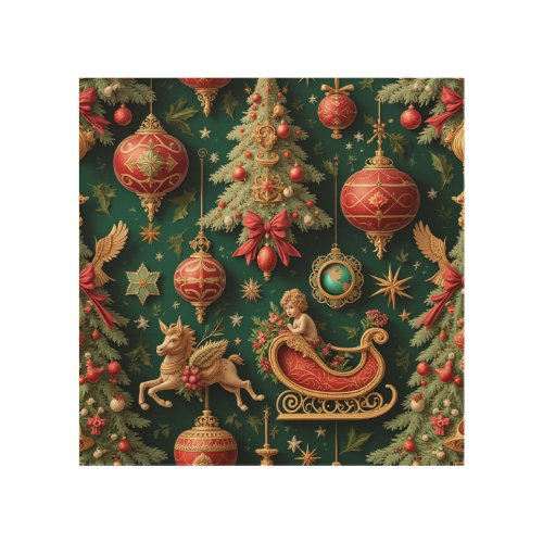 Baroque Christmas Ornaments Wood Wall Art