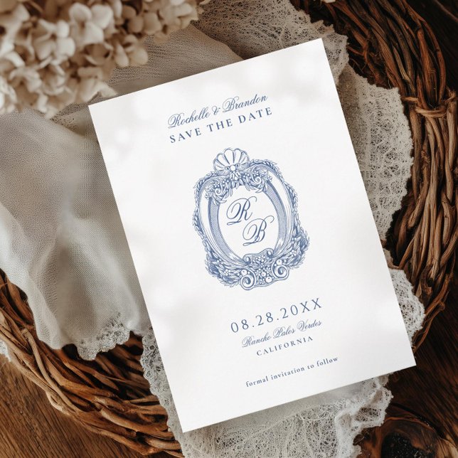 Baroque Crest French Blue Antique Wedding Save The Date (Creator Uploaded)
