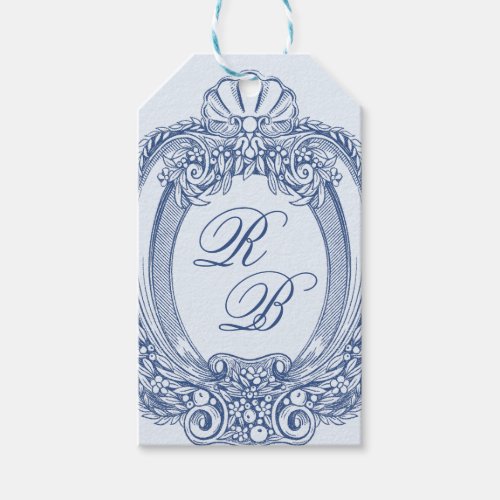 Baroque Crest French Blue Initials Wedding Gift Tags