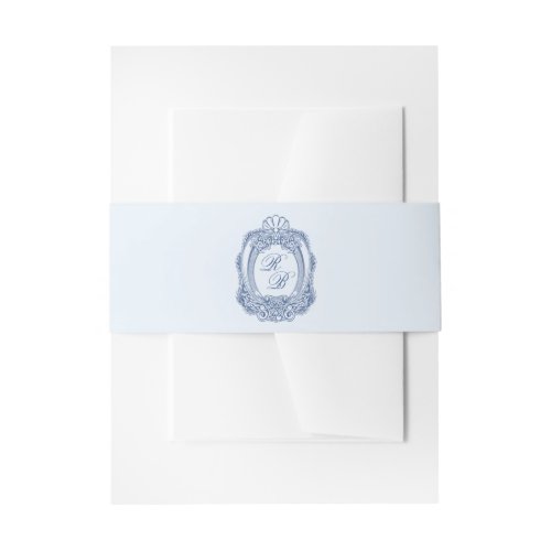Baroque Crest French Blue Initials Wedding Invitation Belly Band