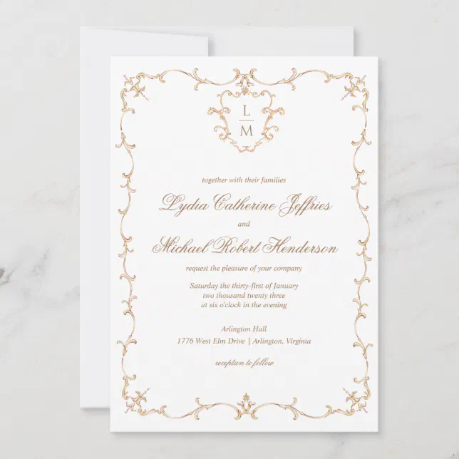 Baroque Crest | Monogram Wedding Invitation | Zazzle