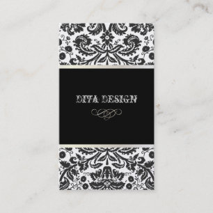 Baroque damask /black + white business card