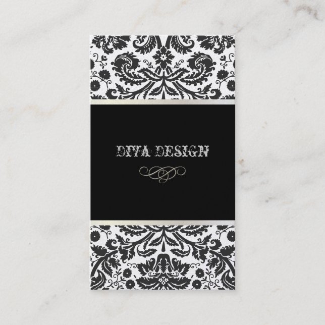 Baroque damask /black + white business card (Front)