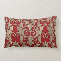 Baroque Damask Brocade Cream Beige on Red