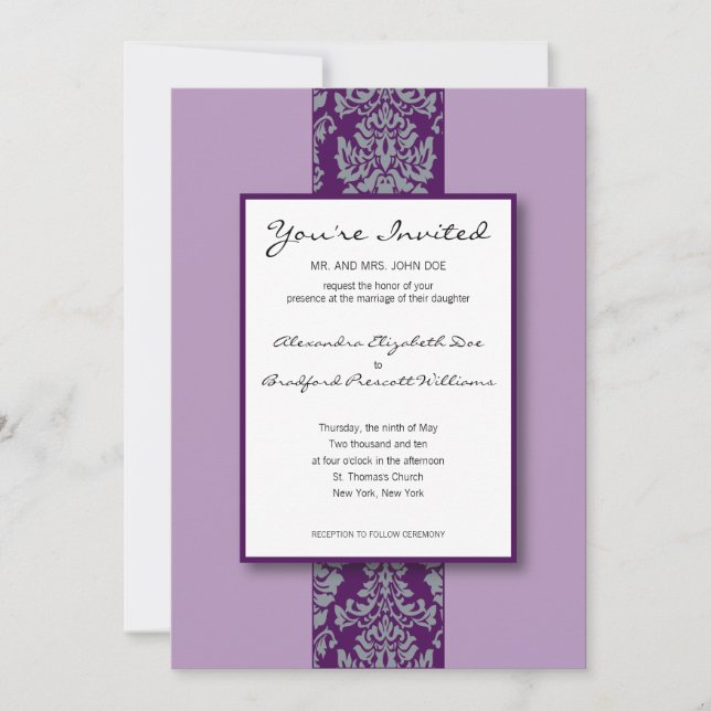 Baroque Damask Custom Wedding Invitation :: purple (Front)