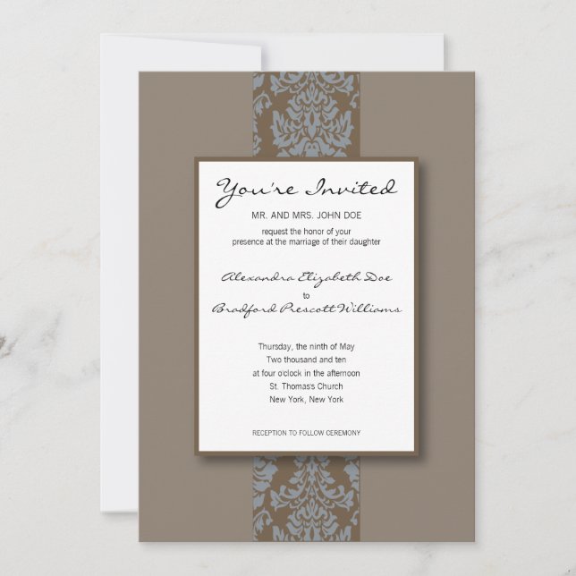 Baroque Damask Custom Wedding Invitation :: sepia (Front)