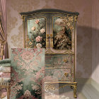 Baroque Damask Dusty pink & Green Tile