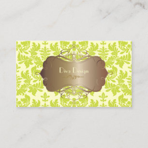 Baroque damask in lime green/chocolate brown business card