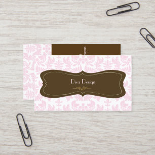 Baroque damask in pink/chocolate brown business card