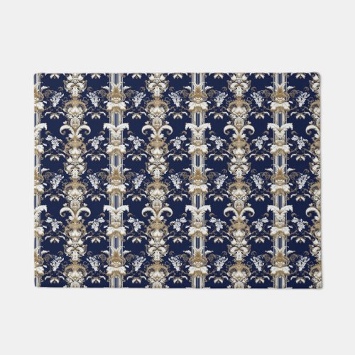 Baroque dark blue gold pattern doormat