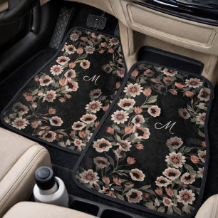 Baroque Dark Floral Monogram Interior Set Car Floor Mat