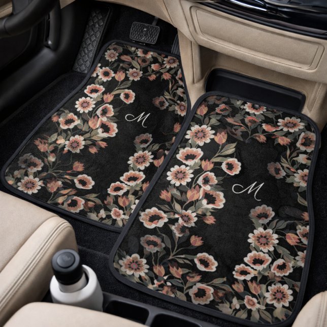 Baroque Dark Floral Monogram Interior Set Car Floor Mat (Creator Uploaded)
