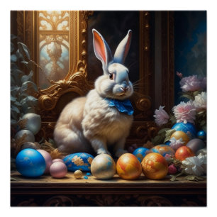 Baroque Easter Bunny with Eggs Poster