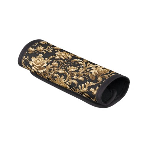 Baroque Elegance Black and Gold Floral Luggage Handle Wrap