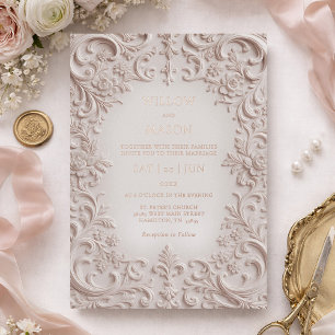 Baroque Elegance Blush Rose Gold Wedding Foil Invitation