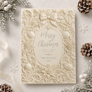 Baroque Elegance Bow Merry Christmas Card