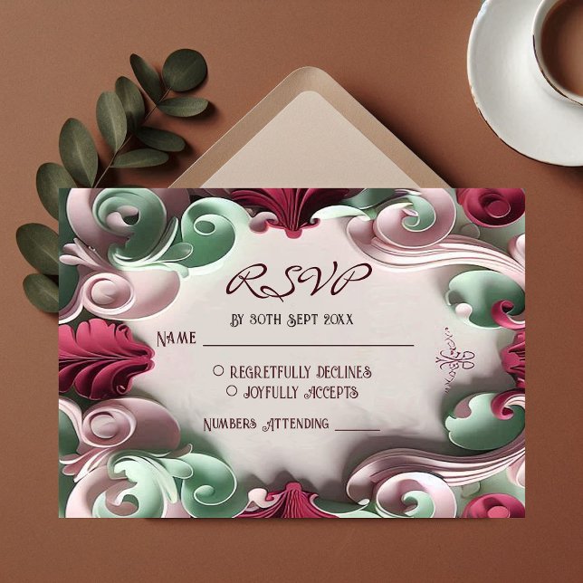 Baroque Elegance Floral Motifs Acanthus Swirls  RSVP Card (Baroque Elegance Floral Motifs Acanthus Swirls RSVP Card)