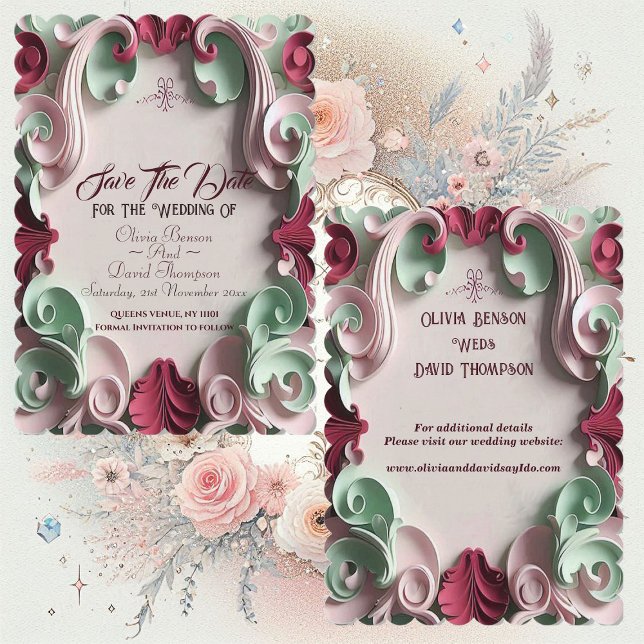 Baroque Elegance Floral Motifs Acanthus Swirls  Save The Date (Baroque Elegance Floral Motifs Acanthus Swirls Save The Date)