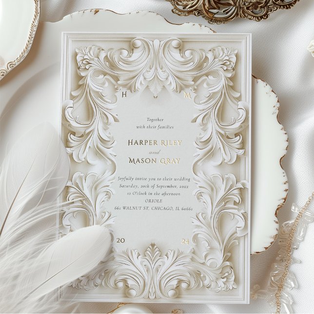 Baroque Elegance Wedding Frame Invitation Foil Invitation (Creator Uploaded)