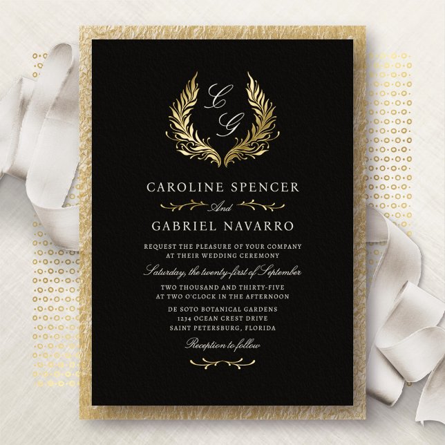 Baroque Elegant Monogram Crest Wedding Foil Invitation (Creator Uploaded)