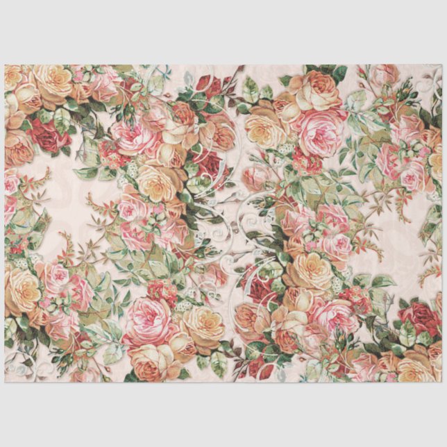 Baroque Elegant Rose Floral Blush Gold Decoupage Tissue Paper (Front)