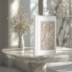 Baroque Elegant Topography Vintage Ivory Monogram Flask