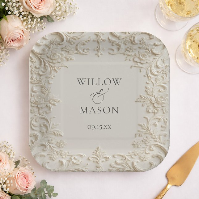 Baroque Embossed Style Scroll Floral Wedding Paper Plates (Baroque Embossed Style Scroll Floral Wedding Paper Plates)