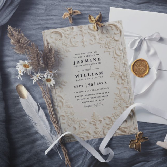Baroque Embossed Vintage Elegant Modern Wedding Invitation (Creator Uploaded)