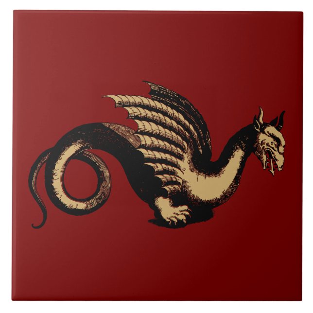 Baroque Era Medieval Dragon Ceramic Tile (Front)