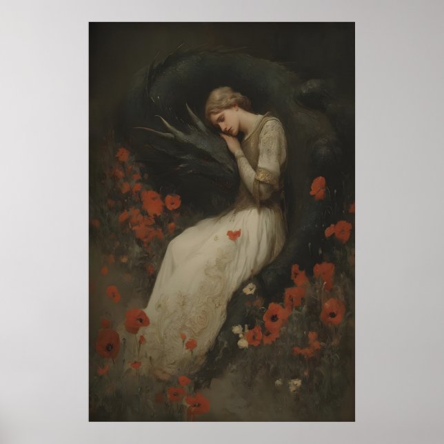 Baroque Fantasy Dragon Print, Gothic Romantic Poster (Front)