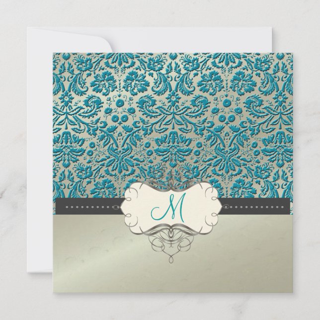 Baroque faux foil lace/teal Invitations (Front)