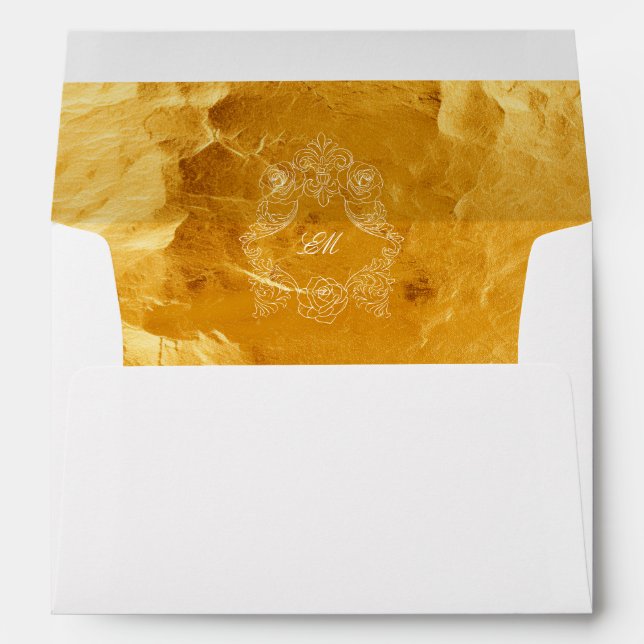 Baroque Faux Gold Foil Pre-Addressed Wedding Envelope (Back (Bottom))