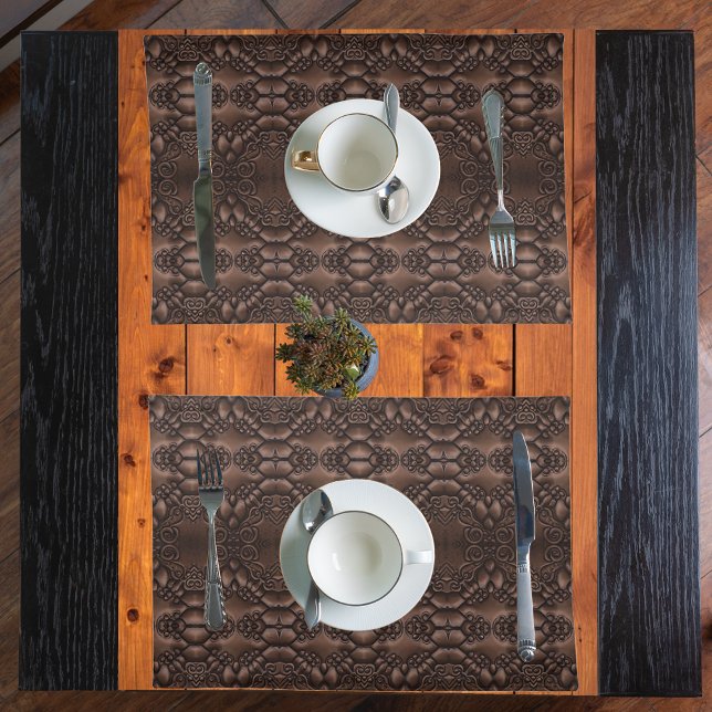 Baroque Faux Leather Brown Pattern Cloth Placemat (Creator Uploaded)