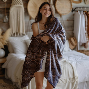 Baroque Faux Leather Brown Pattern Fleece Blanket