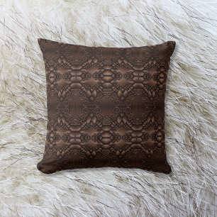 Baroque Faux Leather Brown Pattern Throw Pillow