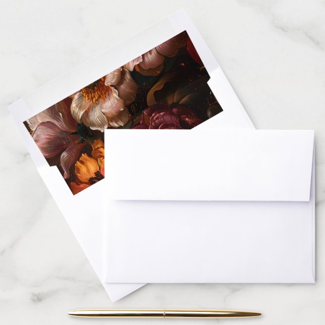 Baroque Fine Art Floral Painting Wedding Envelope Liner (Desk)