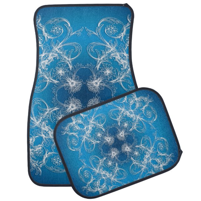 baroque floral blue texture. car floor mat (Set)