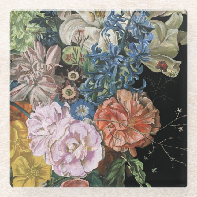 Baroque Floral - Bouquet Glass Coaster (Front)