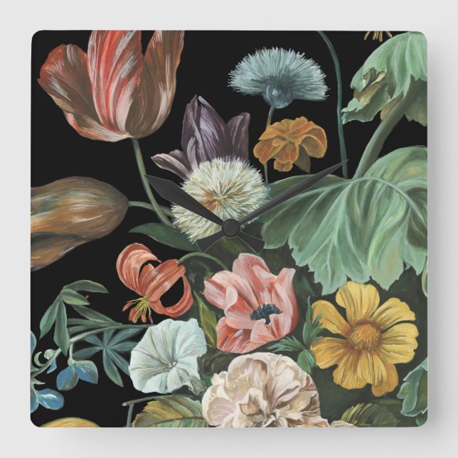Baroque Floral - Bouquet of Flowers Square Wall Clock (Front)