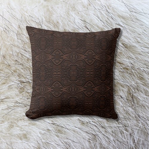 Baroque Floral Faux Leather Leathercraft Pattern Throw Pillow