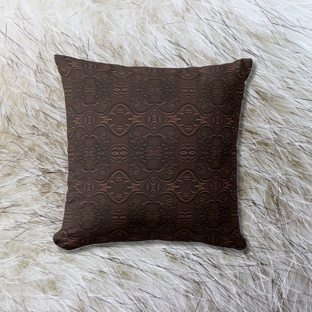 Baroque Floral Faux Leather Leathercraft Pattern Throw Pillow (Creator Uploaded)