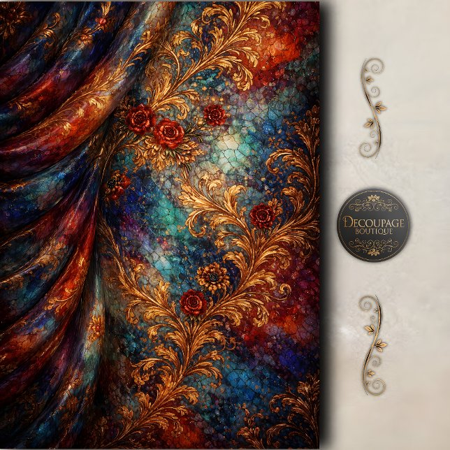 Baroque Floral Gold Crackle Decoupage Tissue Paper (Baroque Floral Gold Crackle Decoupage Tissue Paper
)